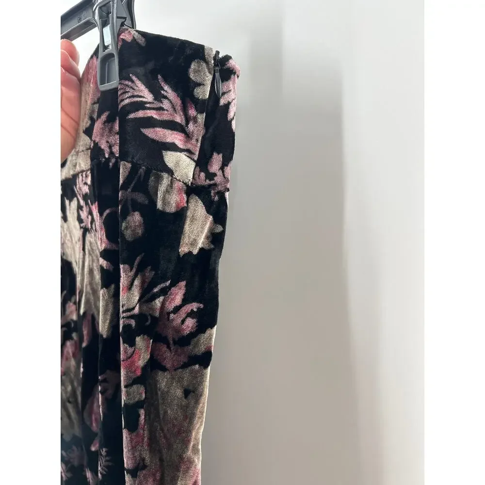 Boston Proper Velvet Floral High Low Skirt Size 12 Fairy Whimsy Dark Romantic